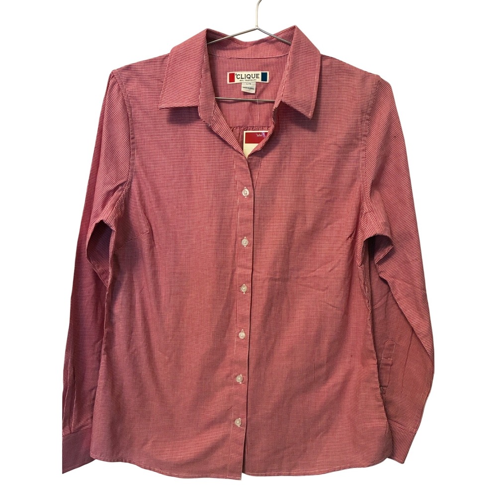 Clique Womens Red White Gingham Button Down Shirt Long Sleeve LQW00011 Size L